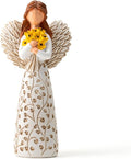 Hand-Painted Angel Figurine with Sunflower & Tree of Life Design - 5.9" Collectible Sculpture for Retirement Gifts, Home Decor, Sunflower Lovers