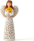 Hand-Painted Angel Figurine with Sunflower & Tree of Life Design - 5.9" Collectible Sculpture for Retirement Gifts, Home Decor, Sunflower Lovers