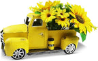 Metal Truck Decor with Artificial Flower Vintage Farm Pickup Farmhouse Tabletop Tiered Tray Decor, Rustic Farmhouse Decor for Table Top Decor Home Kitchen(Yellow)