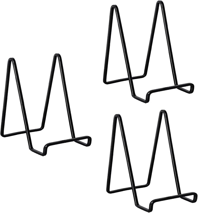 3 Pack 4 inch Metal Plate Stands for Display, Plate Holder Pictures Frame Easel Display Stand, Tabletop Picture Stand, Iron Easels for Display Photo Frames, Plates, Vinyl Record，Book, Plaque, Sign