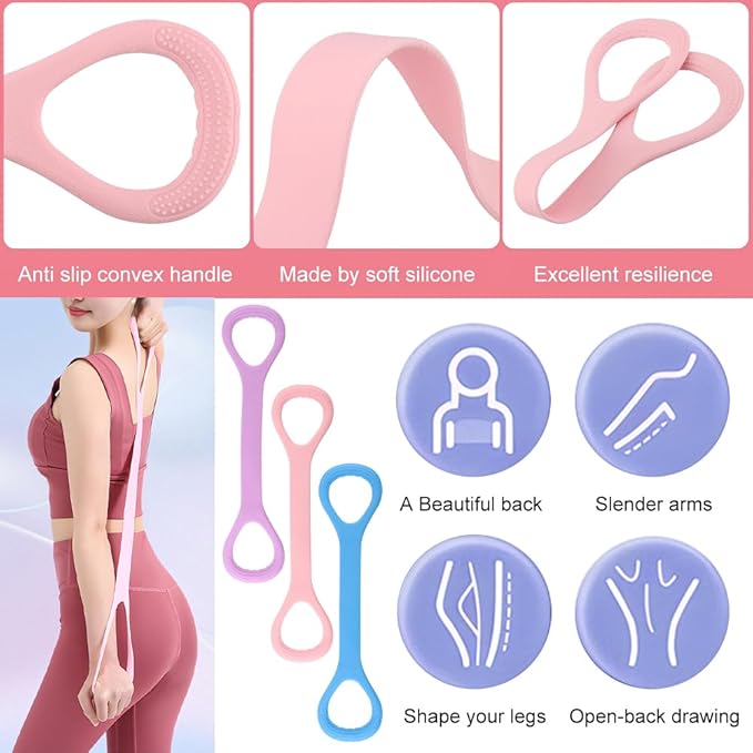 3pcs Figure 8 Fitness Resistance Band Elastic Bands for Working Out Elastic Rope Stretch Fitness Band Training Exercise Bands for Women Yoga