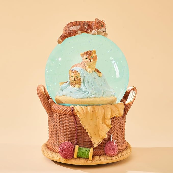 LOVE FOR YOU Gift Wrapped Music Box Cat Lovers Flower Basket Musical Snow Globe Decoration for Girls and Women Kids Niece Sister Daughter Mom Granddaughter Grandma Christmas Birthday Present