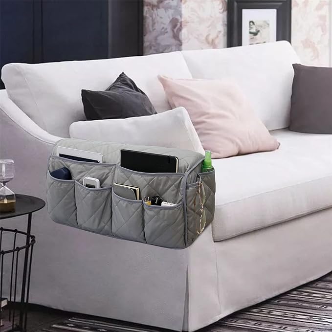 Armchair Caddy, Sofa Armrest Organizer with 14 Pockets, Waterproof Non Slip Recliner Remote Control Holder, Couch Chair Arm Storage for TV Remotes, Phone, iPad, Magazine, Books