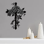 Kercan Metal Rose Cross Wall Decor - Modern Room Decor Black Cross Wall Art Home Decor for Living Room, Bedroom, Dining Room, Porch