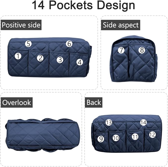 Sofa Armrest Organizer,Couch Remote Control Holder with 14 Pockets Waterproof Non Slip Recliner Organizer for TV Remotes Caddy, Book, Magazines, Ipad