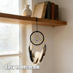 Pine & Linen Handmade Dream Catcher,Bohemian Style Car Rearview Mirror Hanging Charms Feather Pendant,Good Luck Charm for Car Accessories/Wall Hanging/Women/Gift(Black)