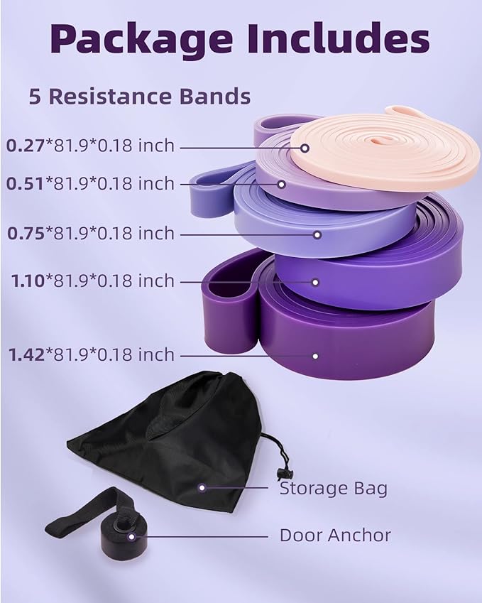 Resistance Bands Set - Pull Up Bands for Men Women, Exercise Bands Resistance with Door Anchor, Training Poster & Pouch for Body Stretching, Pull Up Assist