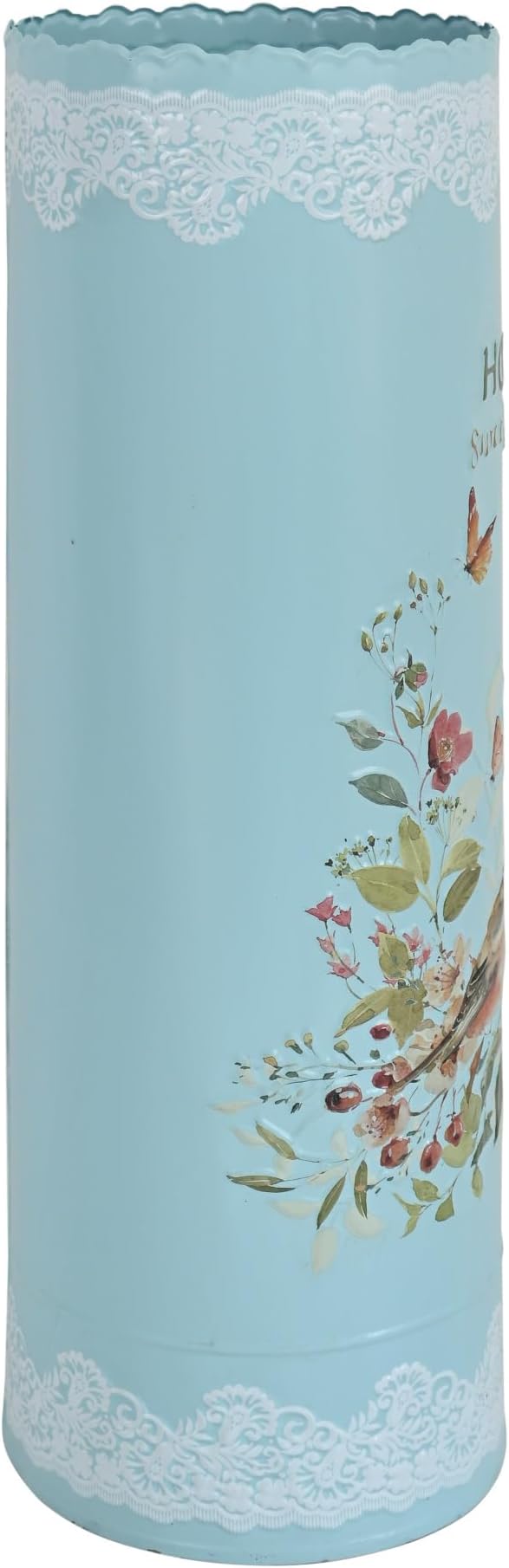 Vintage Metal Round Umbrella Holder Decorative Flower Design Umbrella Stands Entryway Organizer Bucket for Home/Office/Farmhouse - Holds Multiple Umbrellas, Walking Sticks & Canes Flower Blue