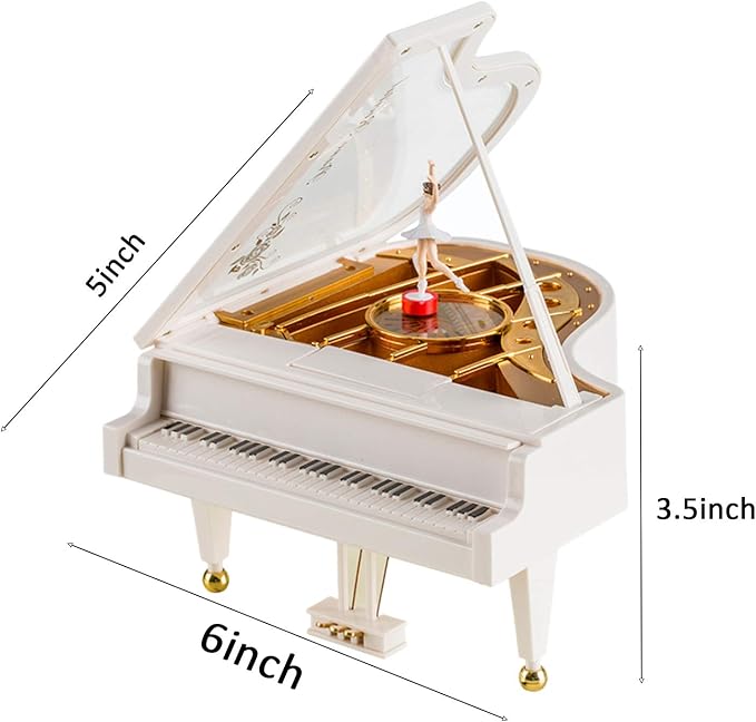 Hvogvok Ballerina Music Box，Piano Music Box for Women Girls White Valentine's Day Present Mechanical Classical Ballet Girl Dancing Music Box Birthday Present