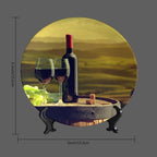 Decorative Plate Holder, 6 Inch, Goblet And Fruit On Wine Barrel Round Display Plate, Table Top Plate Decor with Stand, Ceramic Craft for Wall Hanging Decorative
