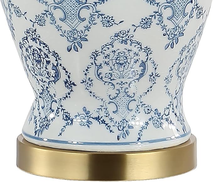 JONATHAN Y 22.25" Blue/White Chinoiserie Ceramic Urn Table Lamp, Traditional Classic Nightstand Lamp for Living Room Bedroom, White Linen Shade, LED Bulb Included JYL3085A