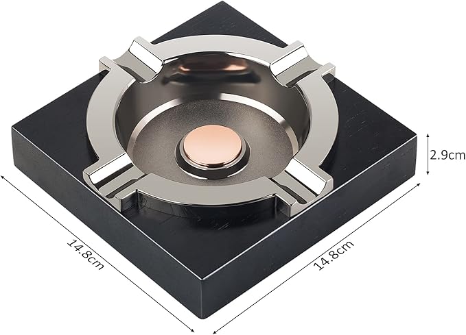 Cigar Ashtray,Cool Ashtrays Cigar Gifts for Men,Metal Cigar Tray with Solid Wood Base Black Ash tray for Home/Office/Bar/Patio Decor(Black)