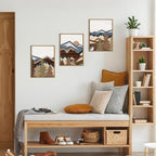BINCUE Framed Mountain Wall Art Boho Landscape Wall Decor Mountain Artwork Boho Mountains Wall Pictures Landscape Paintings Rustic Farmhouse Decor for Office Living Room Bedroom Office 12" Lx16 W Set of 3