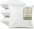 Ashler Throw Pillows Insert- 16x16 Pillow Inserts with Air Layer, Premium Bed and Couch Pillows - Indoor Decorative Throw Pillow, Square Cushion Sham Stuffer, Pack of 4, White