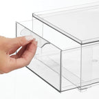 mDesign Plastic Storage Box with Drawer – Low Plastic Shoe Storage Bin – Stackable Box for Accessories etc. – Pack of 2 – Transparent