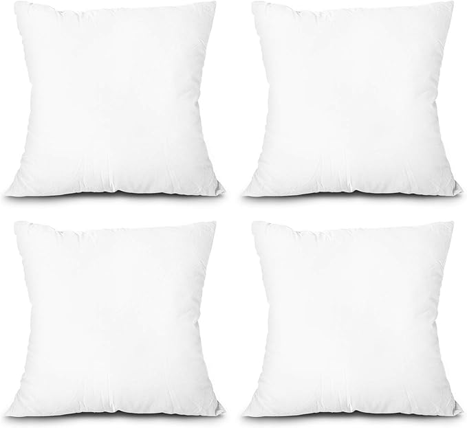 Edow Throw Pillow Insert, Lightweight Soft Polyester Down Alternative Decorative Pillow, Sham Stuffer, Machine Washable 12x12 (White, 4 Count (Pack of 1))