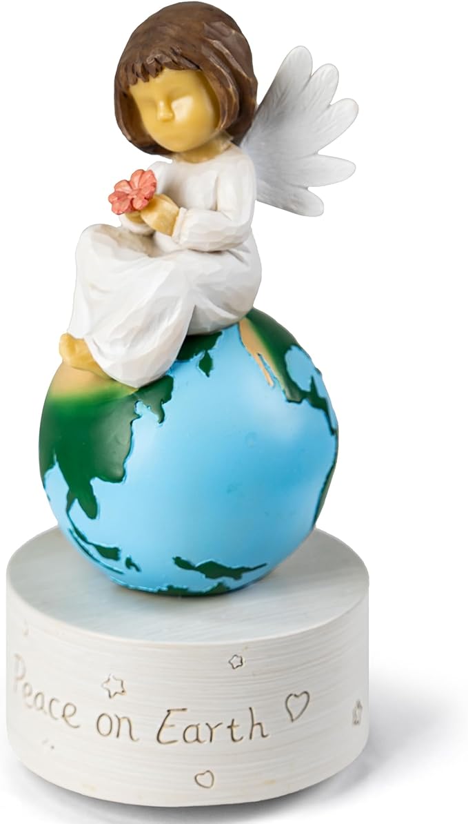 Angel of Peace Figurine Music Box,Handcrafted Resin Angel Statue with Dove & Flowers,Plays Amazing Grace Tune,Christian Religious Gift for Home Décor,Sympathy,Christmas & Memorial,for Women,Girls