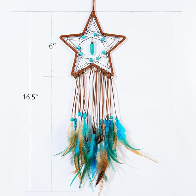MEXIDAWN DIY Feather Dream Catcher Kits Blue Wall Hanging Boho Decor Handmade Dream Catcher for Adults, Star