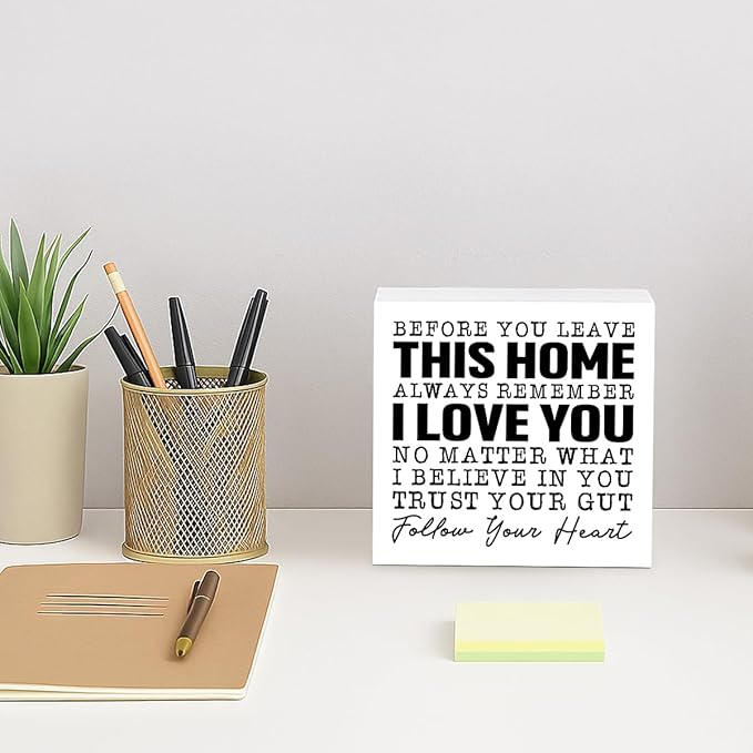 Before You Leave This Home Sign, Heartfelt Family Reminder & Wall Art, Always Remember Signs, I Love You Signs, Wooden Home Decor,Housewarming Gift, Box Sign Decor Tabletop, 5.1x5.1inches