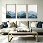 BINCUE Large Blue Mountain Wall Art Fog Blue Ridge Mountains Artwork Framed Minimalist Mountains Wall Decor Simple Mountain Pictures Landscape Artwork for Living Room Bedroom Office Farmhouse 24x36 Inch 3 Piece