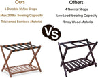 Bamboo Luggage Rack for Guest Room, Wide Suitcase Stand with Storage Shelf, Folding Luggage Stand Holder for Bedroom Hotel, 26.77" Thickened Luggage Rack for Suitcases, Brown