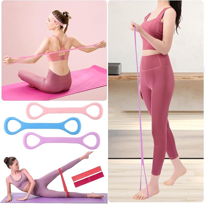3pcs Figure 8 Fitness Resistance Band Elastic Bands for Working Out Elastic Rope Stretch Fitness Band Training Exercise Bands for Women Yoga