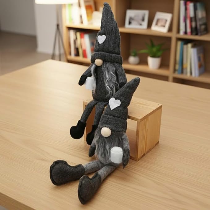 2Pcs Coffee Gnomes Plush Doll - Swedish Tomte Elf Dwarf Figurines, Scandinavian Collectible Gnome Decor, Dangle Leg Shelf Sitters for Home Kitchen Bar Farmhouse Decoration, Coffee Lover Gifts