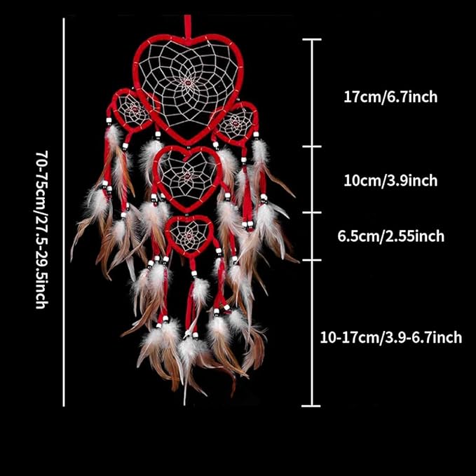 Dream Catcher with Feathers, Heart Shaped Dream Catcher Indians Traditional Love Net Wall Hanging Bedroom Home Car Decor (Beige)