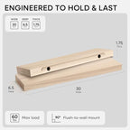 Homeforia 30 inch Wood Floating Shelves, High End Solid Natural Wood 30inch Floating Shelf for Wall, Unfinished Wooden 30 inches Floating Shelves, Heavy Duty Bracket, 30 X 6.5 X 1.75 in, Set of 4