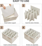Shoe Organizer for Closet, Foldable Shoe Box with Adjustable Dividers and Clear Cover, Space Saving Shoe Storage Organizer Cabinet with Reinforced Handles, Fits 16 Pairs, Beige TP09Y