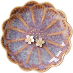 Lotus Ring Holder Dish Small Indoor Ash Tray, Ceramic Dessert Plate Trinket Jewelry Holder Organizing Necklace Earrings for Parents Friends Sister, Deep Purple. All Jewelries Are NOT Included.