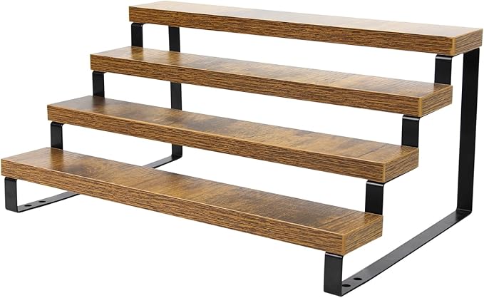 BYCY Wooden Display Risers, 4-Tier Display Stand for Home Decor and Organize, Tiered Countertop Display Shelf for Figures , Makeup,Cupcake , Condiment and Dolls Collection (4 Tier-2.2in)