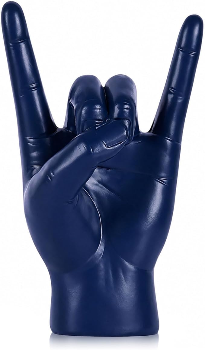 QIANLING 7.7" Blue Resin Rock On Hand Gesture Statue - Rock Culture Music Lovers' Decorative Tabletop Sculpture for Bookshelf, Desk & Mantel Decor in Home or Office, Modern Symbolic Figurine