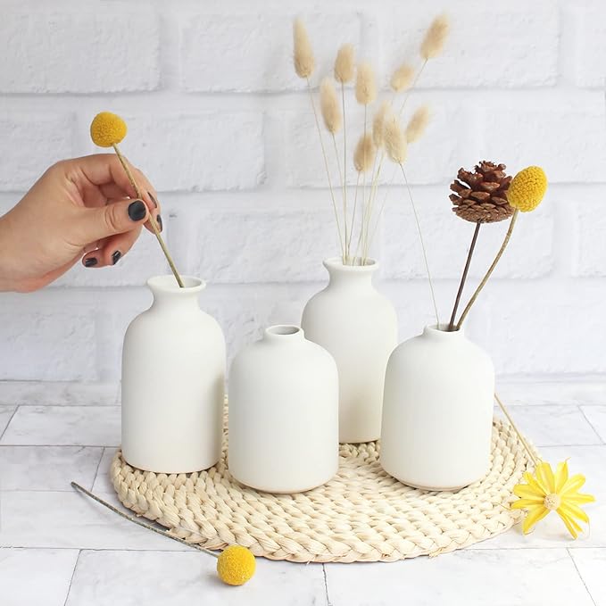 YANLING Small White Vase for Decor, 6 Pack Ceramic Vases for Pampas Grass, Boho Vase for Home Decor White Vases for Flowers, Modern Ceramic Vase Dried Flowers Vases