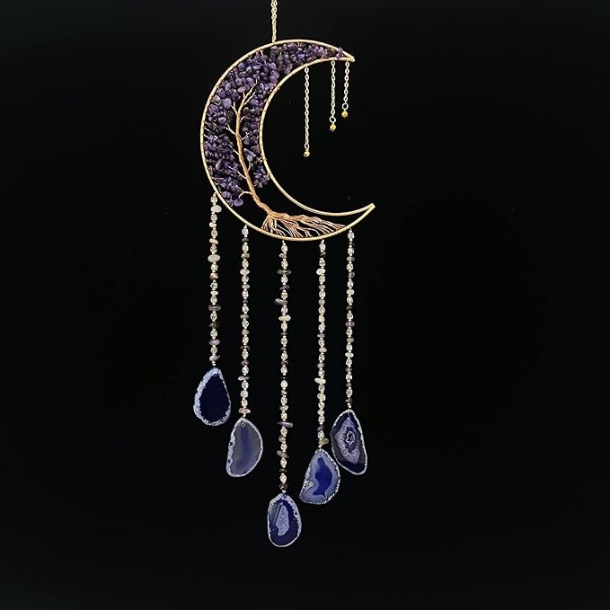 Crystal Dream Catcher with Moon Suncatcher, Boho Bedroom Decor for Women Girls, Handmade Hanging Wall Decor Gift Decor for Bedroom Living Room Garden