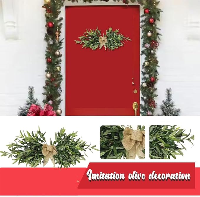 24" Floral Swag,Greenery Swag,Large Artificial Mixed Eucalyptus Leaves Swag,Handmade Front Door Twigs Leaves Greenery Decorative Swag,Spring Floral Swag for Wedding Arch Party Wall Home Garden Decor