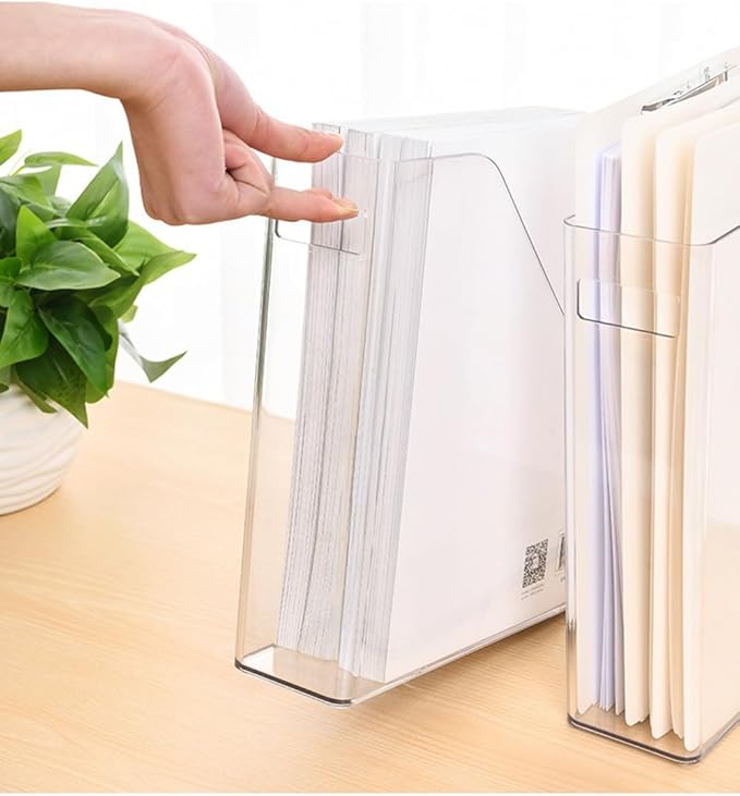 Acrylic Magazine Holder, 2PCS File Magazine & Book Storage Rack for Office Desk, Clear Book Organizer with 3pcs Silicone Automatic Bookmarks (2)