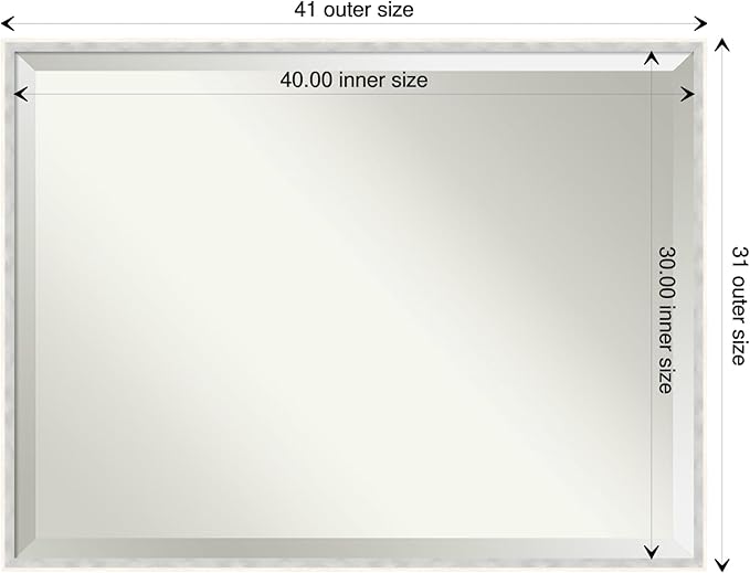 Amanti Art White Wall Mirror 31x41 Paige White Silver Rectangle Bathroom Mirror for Wall Decor Living Room, X-Large Modern Wood Frame, Hangs Horizonally and Vertically, Bathroom Decor, Beveled Edge