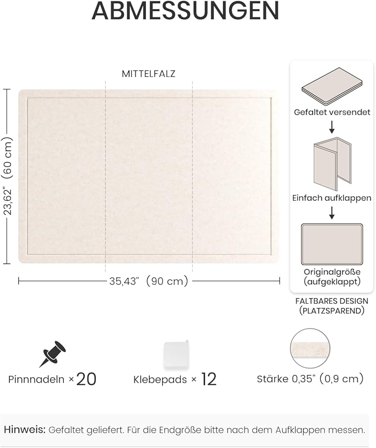 Fluxynara Large Bulletin Board, 59" x 35.4" Cork Board Alternative with 24 Safe Removable Adhesive Tabs, Foldable Felt Pin Board for Home Office, Classroom, Bedroom,Entryway for Walls—Oatmeal