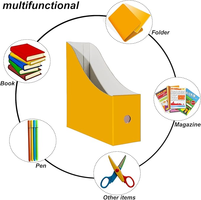 Limitliho 12 Pack Yellow Cardboard Magazine Holder, Sturdy Book Bins for Classroom, Vertical File Folder Organizer, 10.6'' 10.2'' 3.5'' Inch Magazine Rack or Storage Box