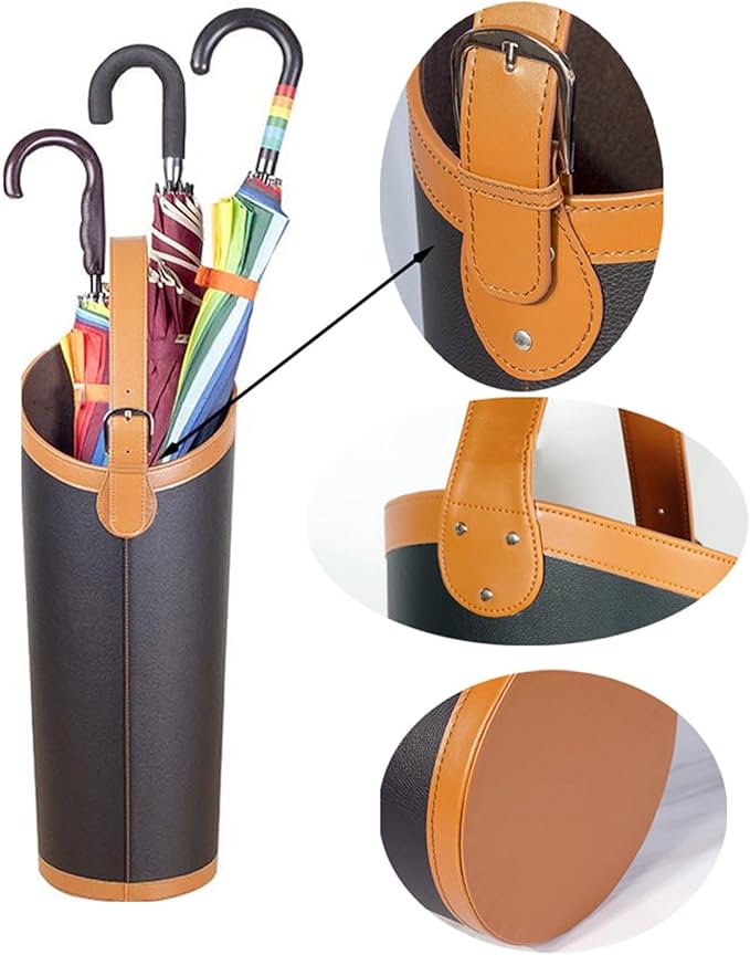 Indoor Entryway leather Umbrella bucket，Large Capacity Umbrella Storage stand，tall umbrella holder,For Hotel,Offices,home,Commercial(Black+brown)