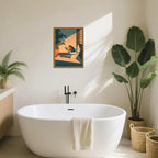 Funny Frog Bathroom Wall Art, Cute Japanese Frog in Toilet Wall Decor, Whimsical Green Animal Restroom Poster Canvas Painting Prints Artwork 16x24 inch Framed
