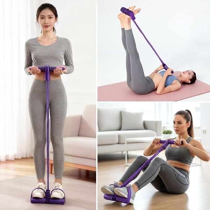 21 Fitness Resistance Bands-6 Tube Pedal Ankle Puller, Multifunction Tension Rope, Pedal Resistance Band with Handle Sit Up Exercise Equipment Home Gym Tummy Trainer for Men Women