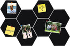 8Pcs Hexagon Felt Cork Board Tiles, Self Adhesive DIY Bulletin Board Pin Board for Office School Home Wall Decor Stickers Memos Photos Display (Black)