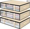 StorageRight Under Bed Storage Bags 3 Pack, 40L Large Clothes & Comforter Storage Containers with Clear Window, Breathable Fabric Organizer for Blankets, Bedding, Seasonal Clothing, Beige