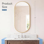 Sweetcrispy 24" x 48" Gold Bathroom Mirror for Wall, Oval Wall Mirrors with Metal Frame, Tempered Glass, Modern Vanity Mirror for Over Sink, Living Room, Bedroom, Entryway, Horizontal or Vertical