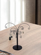 10.6 inch Ornament Tree Display Stand Rotating Decor, Decorative Black Metal Tabletop Display Stand Features Multiple Hooks, Display Rack for Ornaments Glass Globes Balls and Small Craft Items (1PCS)