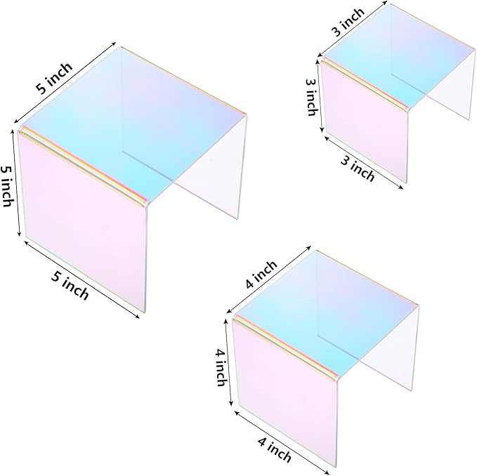 Chuangdi 2 Sets Acrylic Display Risers, Product Stand, Jewelry Display Riser Shelf Showcase Fixtures for Dessert Cupcake Candy Figure Treat Action Showcase(Rainbow Color,Medium Set)