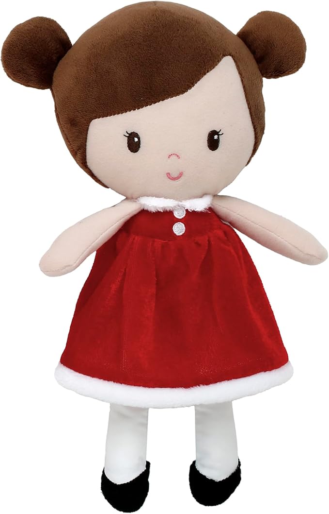 Plush 12 inch Baby Doll with Velour Dress with Fur Trim and Satin Accents, Noelle Red