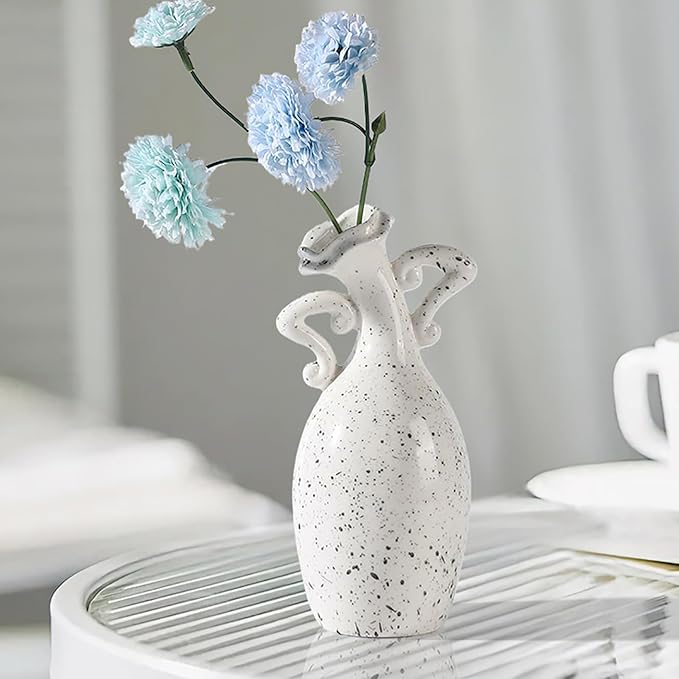 Vase with Attitude, Black Speckled Ceramic Flower Vase, 7inch Modern Decorative Vase Centerpiece for Living Room, Kitchen, Office Wedding Or Gifts